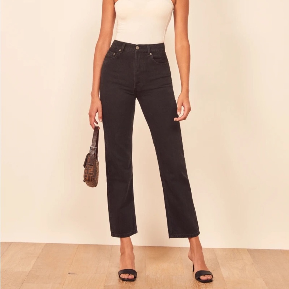 Reformation Black Straight-Leg High-Rise Jeans